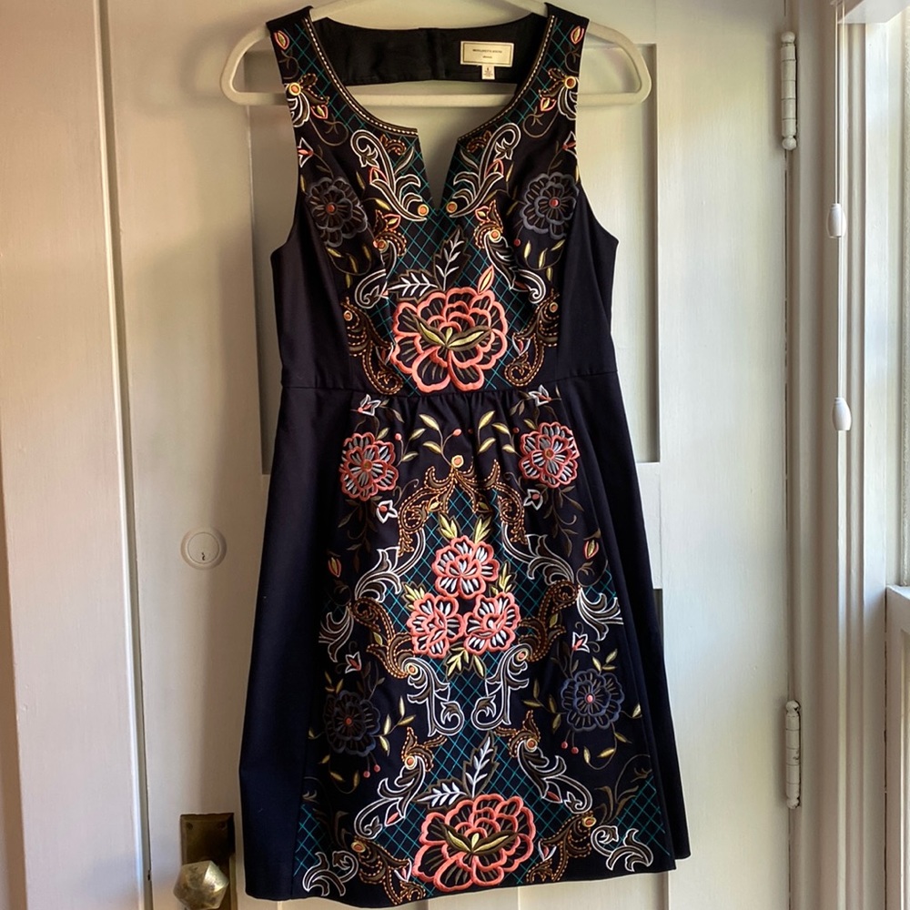 Anthropologie Moulinette Soeurs Black Floral Embroidered Dress size 6